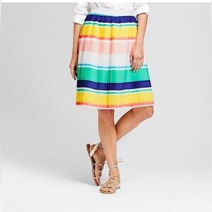 Merona Plus size color block stripe pleated Summer pull on skirt Blue yellow XXL